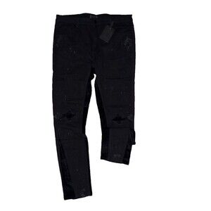 THRT Denim Mens Size 40 Black Stacked Skinny Fit Jeans Ankle Zip Streetwear Moto